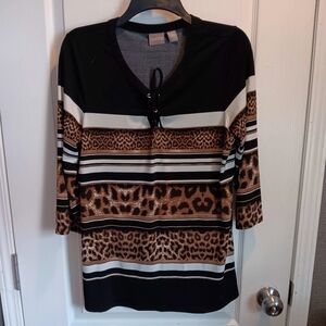 Chicos Black and Brown Animal Print Blouse